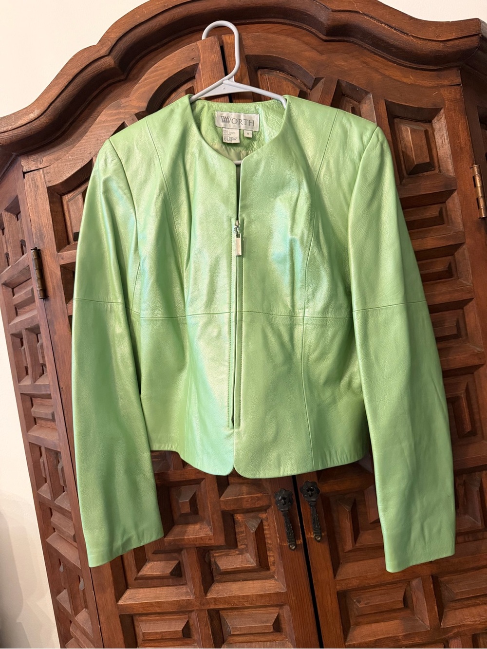 W by Worth Light Green Leather Zip Jacket